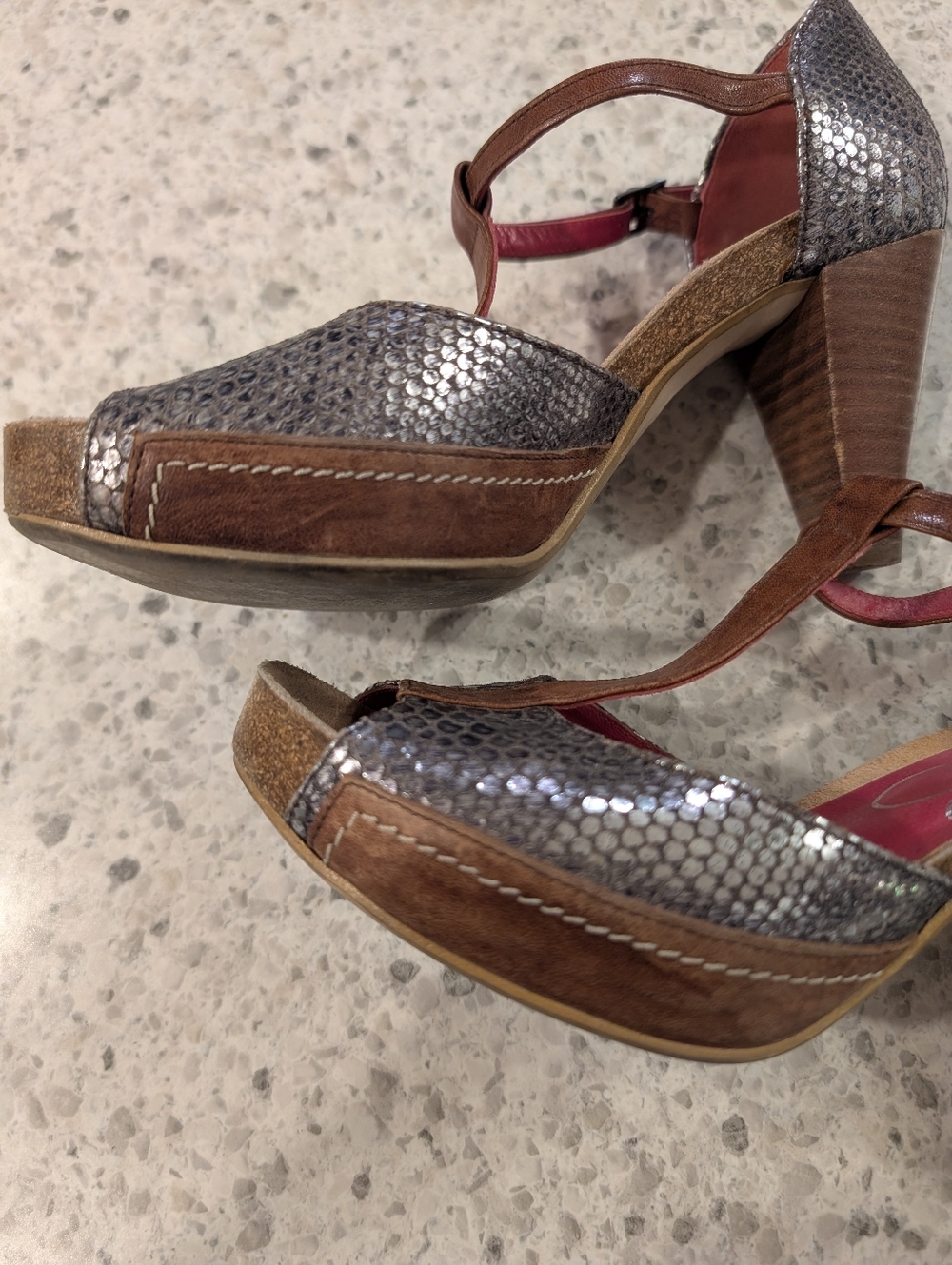 Chanii B Size 5 Platform Heels Leather Snakeskin Metallic Strappy Heeled Sandals - Picture 4 of 12